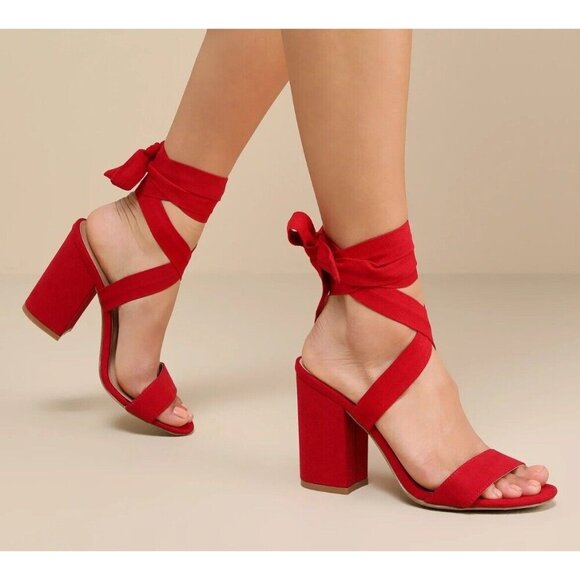 Lulus Size 5.5 Dorian Red Suede Lace-Up Balletcore Valentine’s Day - Picture 1 of 10